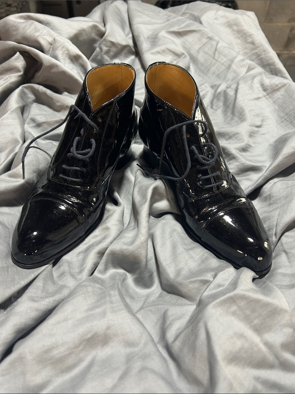 Fratelli Rossetti Black Patent Leather Lace-Up Ankle Booties
